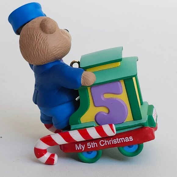 ADORABLE Hallmark Keepsake Ornament Child's Fifth Christmas Teddy Bear Train - Picture 9 of 10